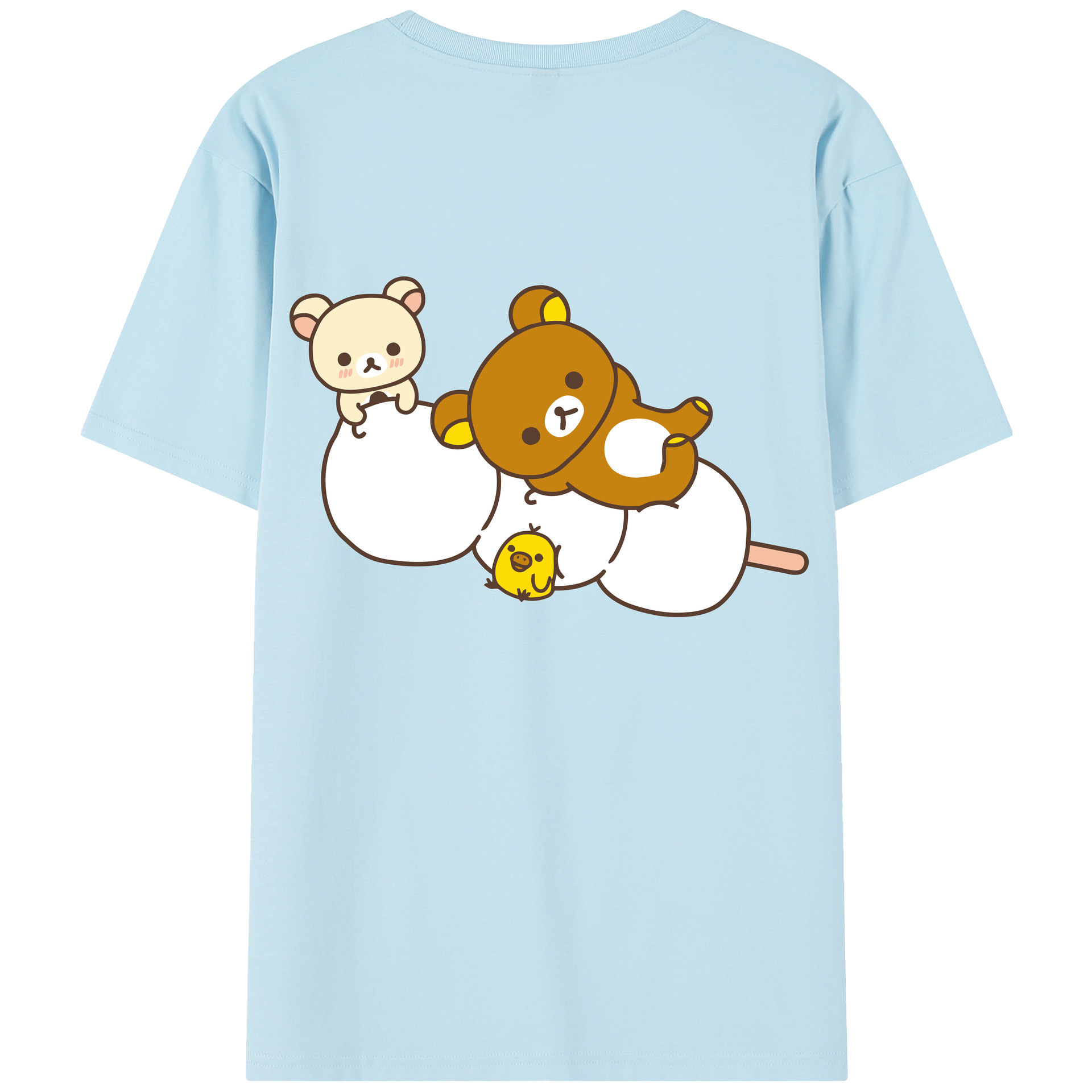（画像用） リラックマ リラックマ キイロイトリ Rilakkuma Korilakkuma Kiiroitori 綿100％半袖Tシャツ（背面プリント）